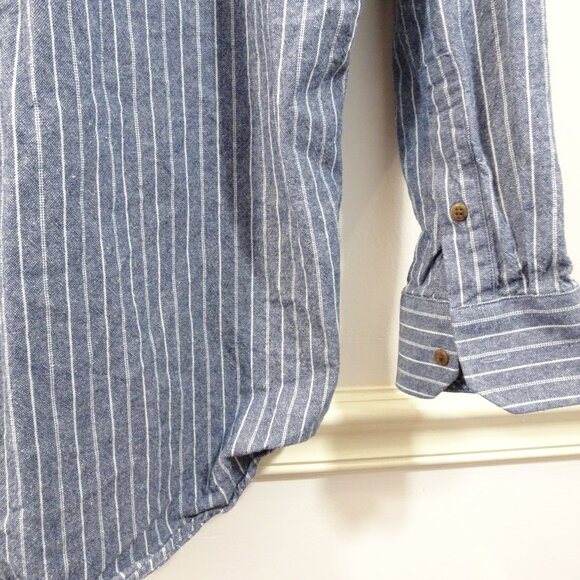 Celtic Ranchwear Shirt Large Long Sleeve Mandarin Collar Blue White Striped - Picture 10 of 10